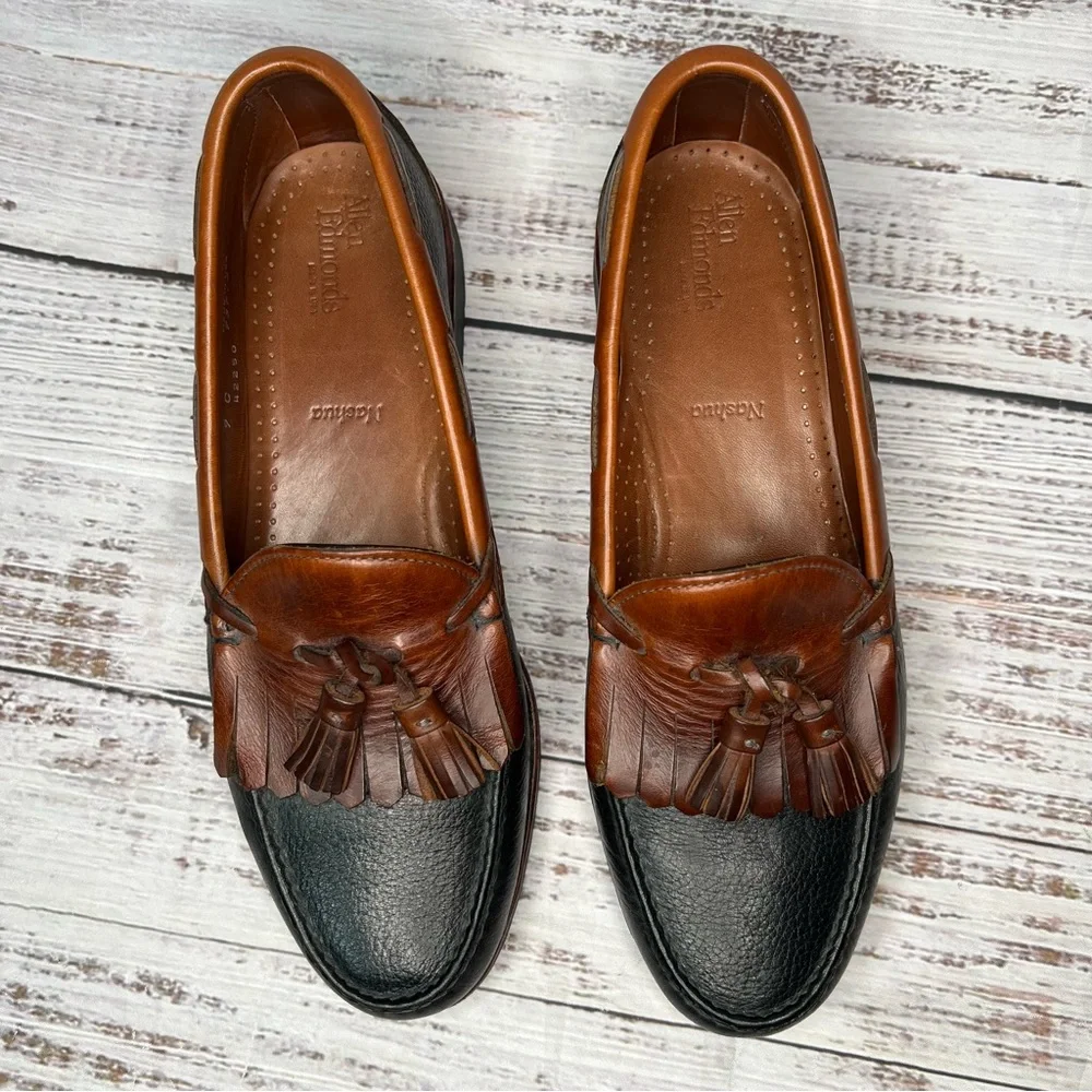 Allen‎ Edmond Nashua Loafers 9 C Mens Brown Black Leather Tassled Loafer USA